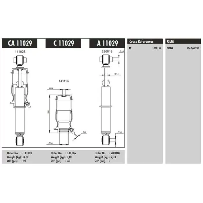 Kabin Amortisoru Arka (Koruklu) - Iveco / Stralis 2 12> Trakker 1 04>12 Trakker 2 12> | CONNECT CA 11029 | OEM 504060233 908323140 11019CA 11029CA