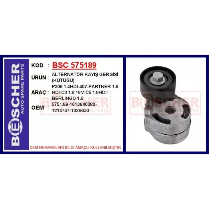 Alternator Gergi (Tek Rulman) Berlingo 2 C5 2 Xsara 2 Xsara Picasso C3 Fiesta P407 Partner 2 P206 1.4 Hdi / 1.6HDI 03> Fiesta 02>10 Fusion 01>12 1.4TDCI Olcu: (55×25.3) | BSC 575189 | OEM