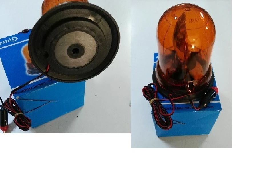Tepe Döner Lamba 12V Sarı Mıknatıslı Ampüllü Civatalı (Dişli) (Çakmak Soketli) | OEM EMR03