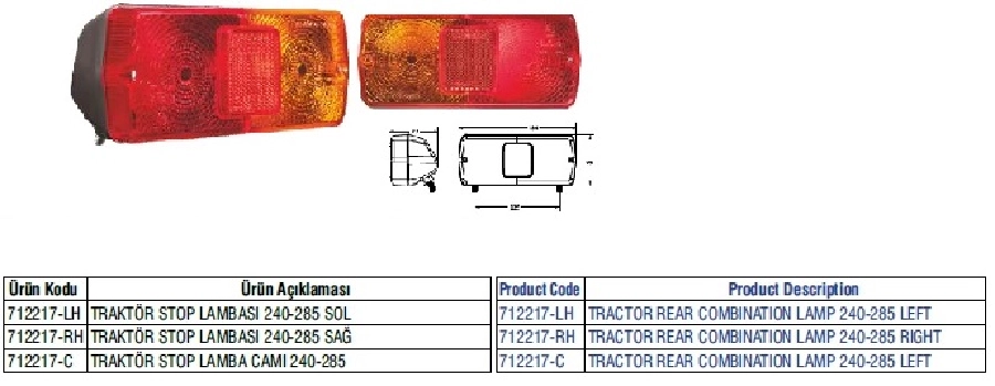 240-285 Arka Stop Lambası Sol | OEM 712217-LH