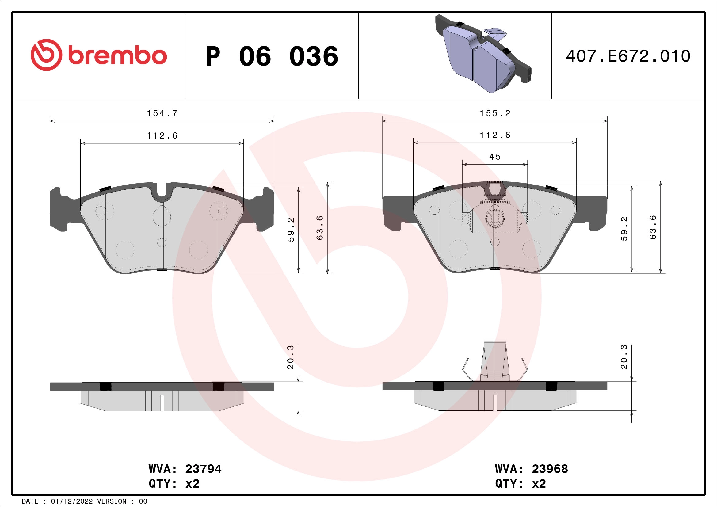 Fren Balatasi On Bmw E60 E87 E90 F10 | BREMBO P06036 | OEM 34116763617 34116763617 34116763618 34116763618