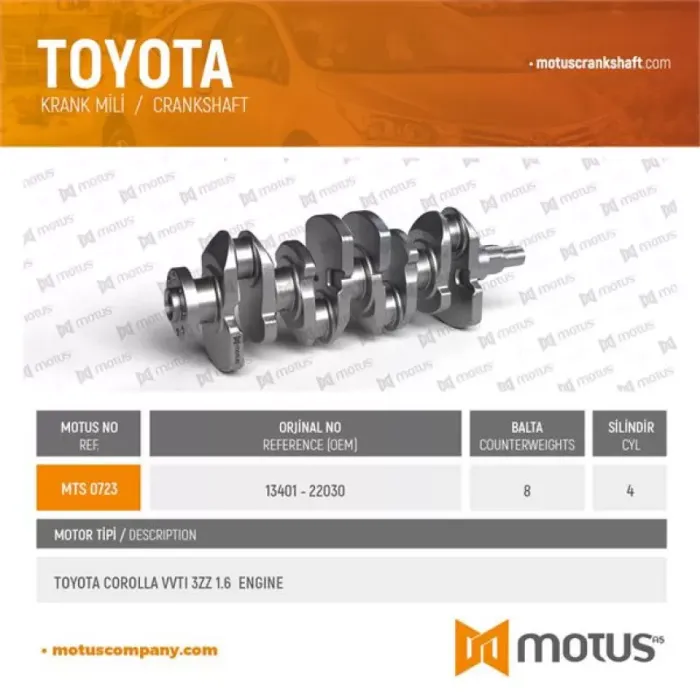 Krank Komple Toyota Corolla Vvti 1.6 3ZZFE | MOTUS 723 | OEM 1340122030 134010D030