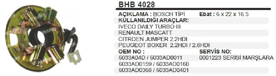 Marş Kömür Yuvası Iveco Daily 25-35-50 Turbo 2002 ve sonrası (Bsx-192-193) | OEM BHB4028