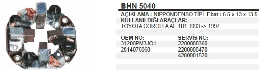 Marş Kömür Yuvası 12V Toyota Corolla AE101 93-97 | OEM BHN5040