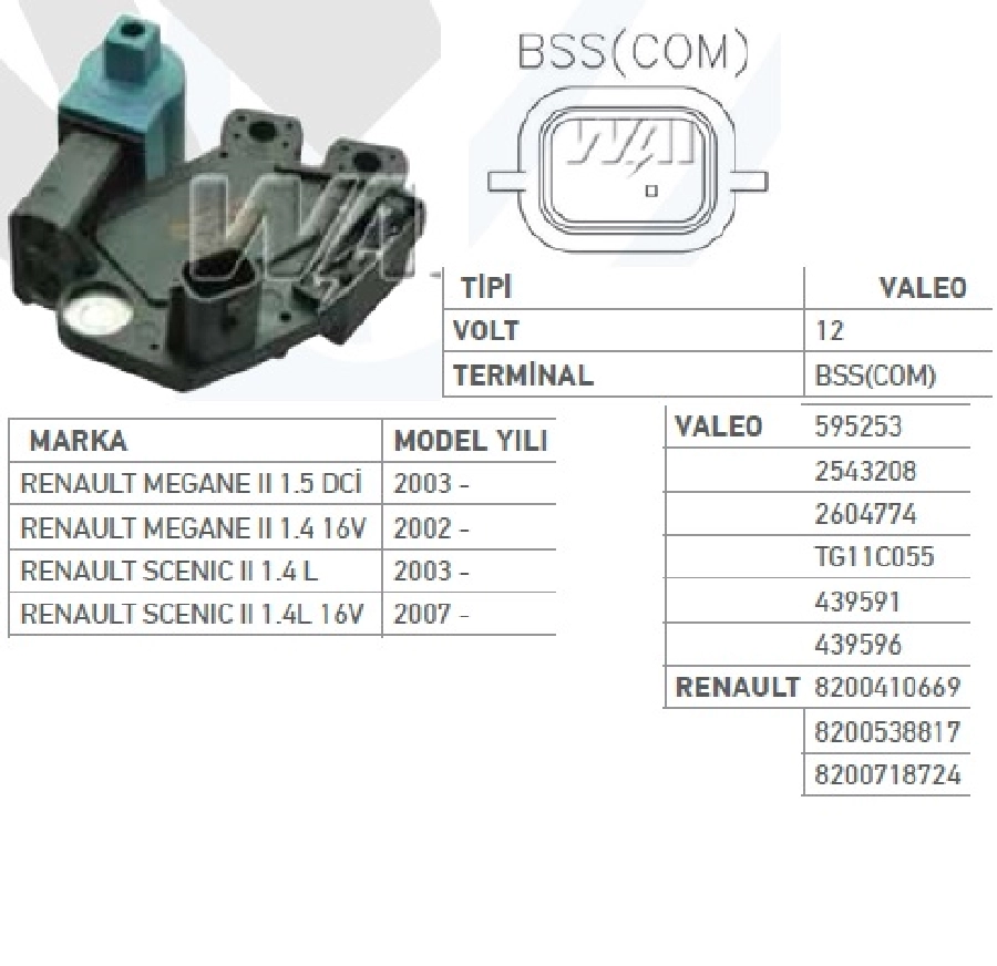 Konjektör 12V Valeo Tipi Kango, Clio, Fluance, , Megane 2-3, Land Rover Soketi Tek Fişli Com Uçlu | OEM TRS.YR.M571