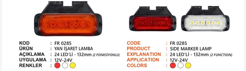Fr Yan İşaret Lamba 24 Ledli 2FONK.BRAKETLİ Beyaz