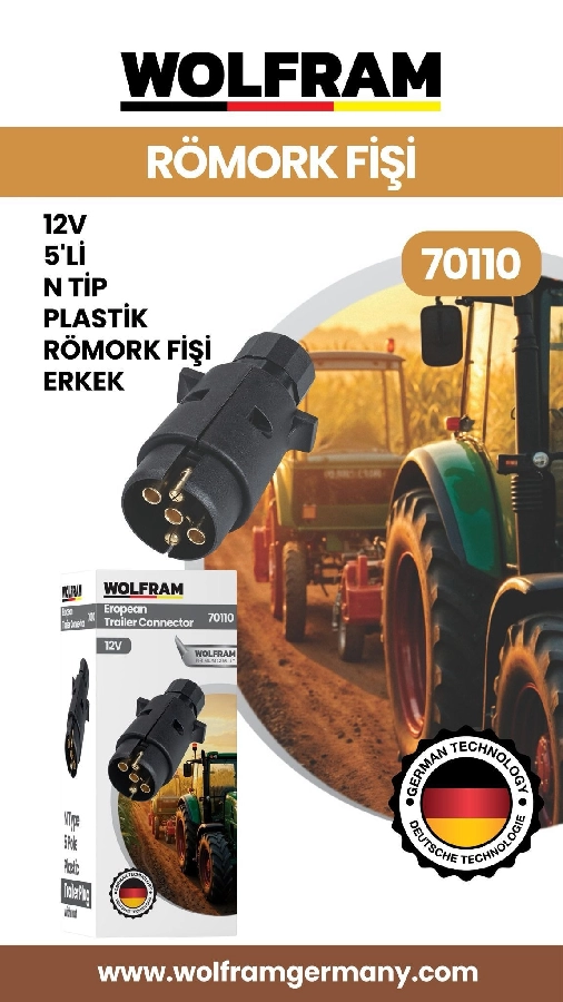 5 Li N Tip Plastik Römork Fişi Erkek 12V | OEM 70110