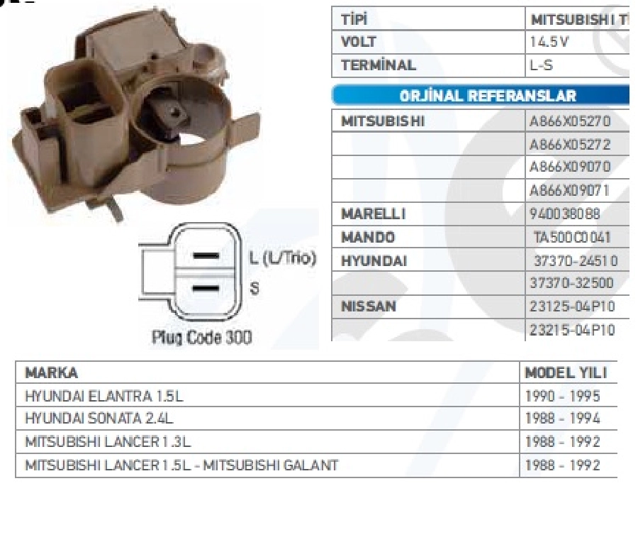 Konjektör Mitsubishi Tip 14.6V Hyundai Accent Elentra 1.5I (90-95), Sonata 2.4 (1988-1994), Mitsubishi Lanc | OEM TRS.YR.IM217
