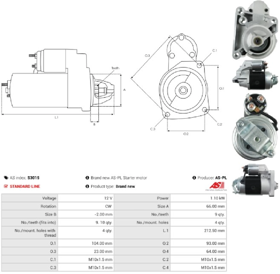 Marş Motoru 12V 9D 1,1 kW Valeo Tip Renault 9-11-19 | OEM S3015