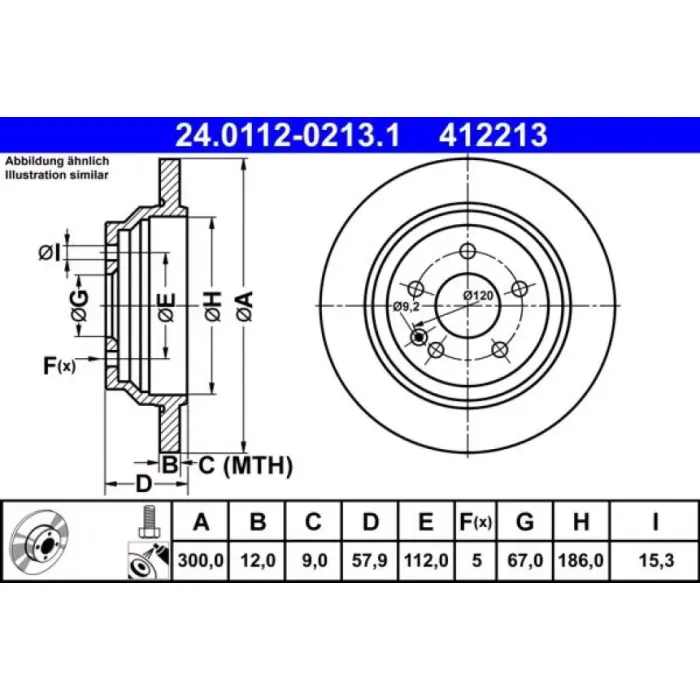 Fren Diski Arka V-Class W447 14> Vito W447 14> | ATE 24 0112-0213 1 | OEM A4474230412