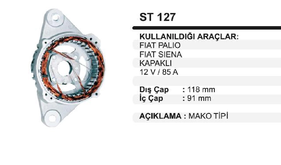 Statör Mako Tip 12V 85A Palio Siena Weekend .Albea Multijet Opel Corsa { Kapaklı } (10067) | OEM 120212
