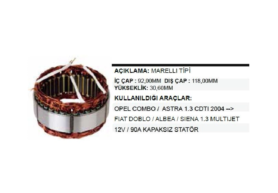 Statör Marelli Tipi 12V Opel, Doblo 1,3 CDTI Kapaksız | OEM ST136