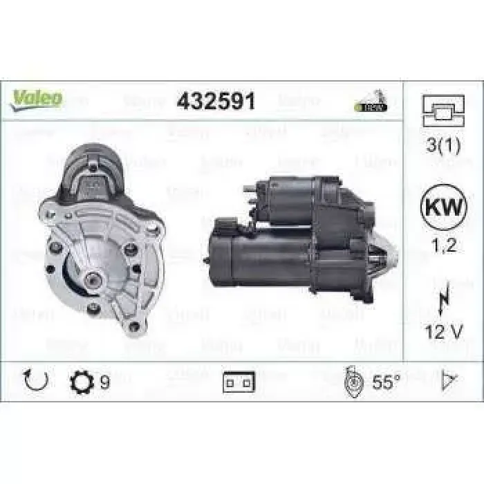 Mars Motoru 12V 1.2KW Berlingo C2 C3 C4 Nemo Saxo Xsara P106 P205 P206 P306 P307 P309 P1007 Bipper TU3AES 1.4 8V 89>01 | VALEO 432591 | OEM 9609313280 9609313280 5802.A0 5802.A0