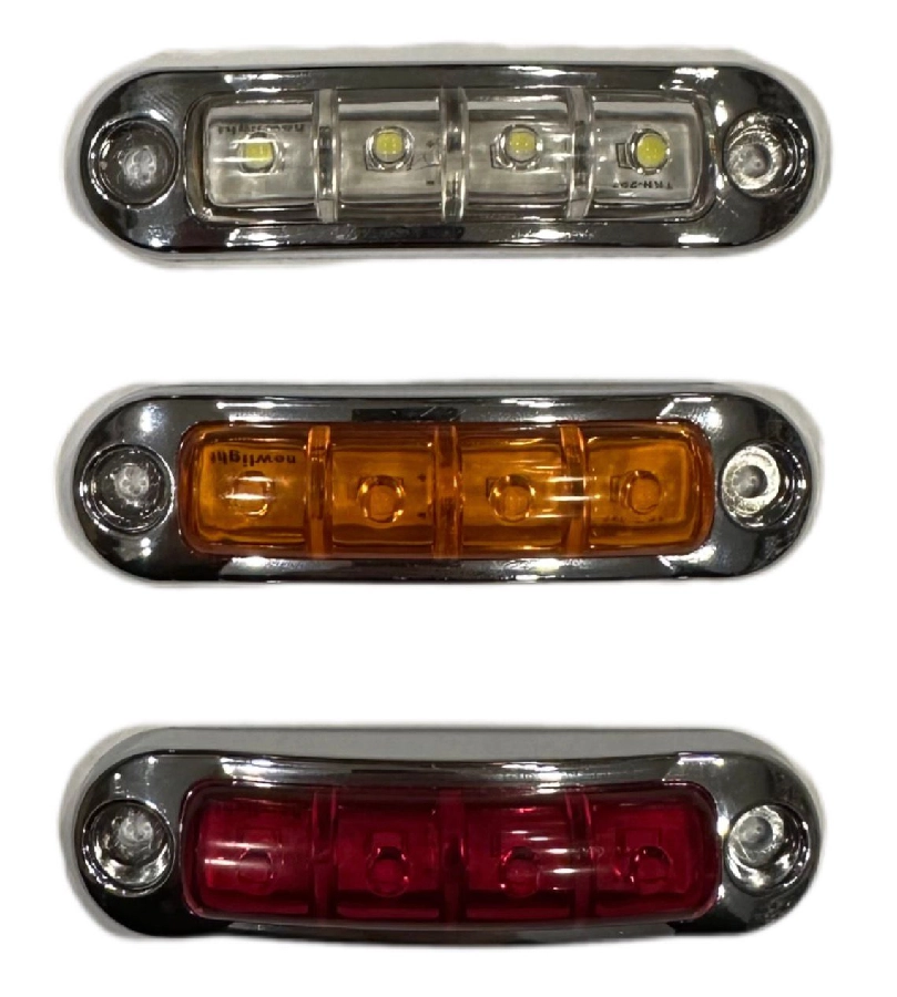 Mini Lamba 4 LED'li Mercekli Krom Kasa 12V-24V Kırmızı | OEM NL.201-K
