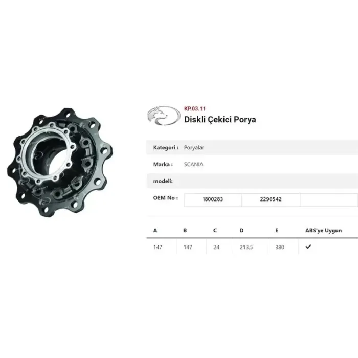 Diskli Cekici Porya Kit (Rulmanli) - Scania Truck / R-G Serisi | KURTSAN KK.03.11 | OEM 1800283 2290542
