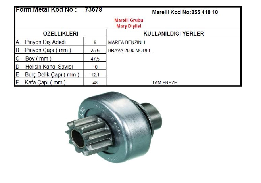 Marş Dişlisi 9D-10K - Marelli Tipi Marea Brava Benzinli Palio, Siena, 1561 | OEM 73678