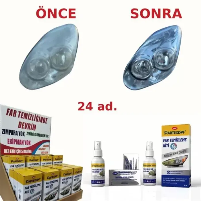 Far Temizleme Kiti - Iki Far Icin - 24 Set - Stand Hediyeli | PARTEX FAR24