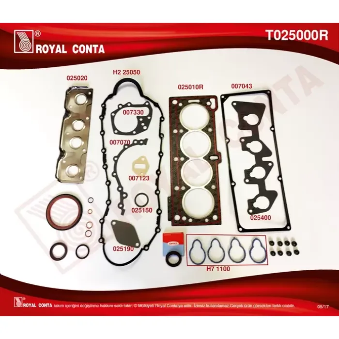 Motor Takim Contasi R19 Solenza Clio Kangoo Megane 1,4 / 1,6 8V (K7J K7M) (Reinz ve Corteco Keceli Lastikli) | ROYAL T025000R | OEM 7701468710 7701468710 7701471816 7701471816