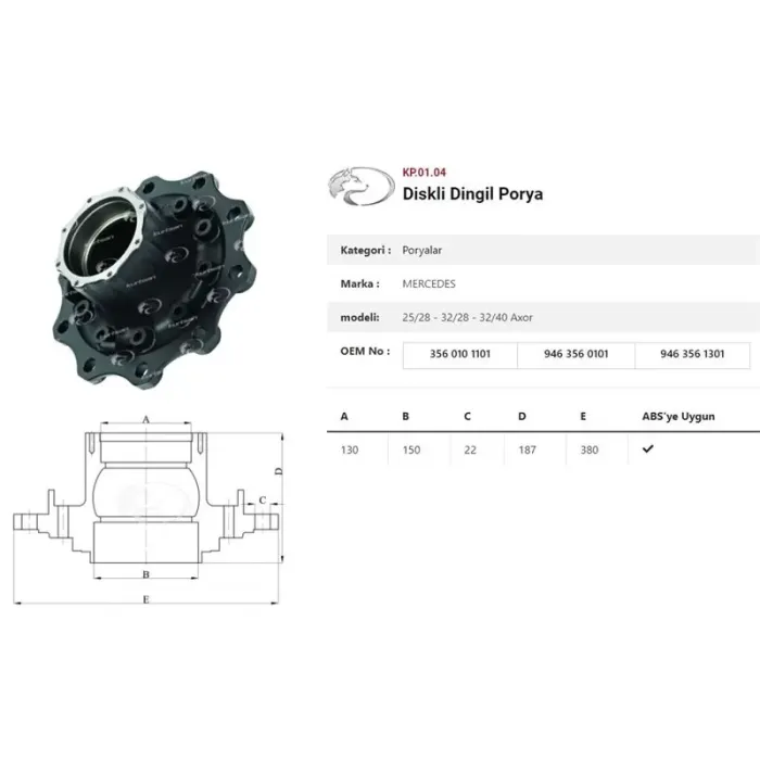 Dingil Poryasi Arka Teker Ilave Dingil Diskli Mercedes Axor 2528-3228 -3240 | KURTSAN KP.01.04 | OEM 3560101101-9463560101-9463561301