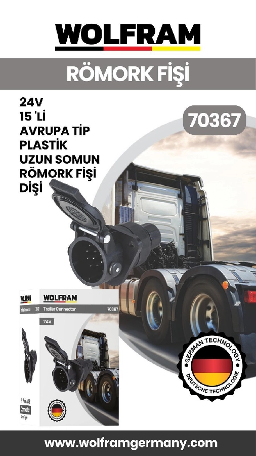 15 Li Avrupa Tip Plastik Uzun Somun Römork Fişi Dişi 24V | OEM 70367