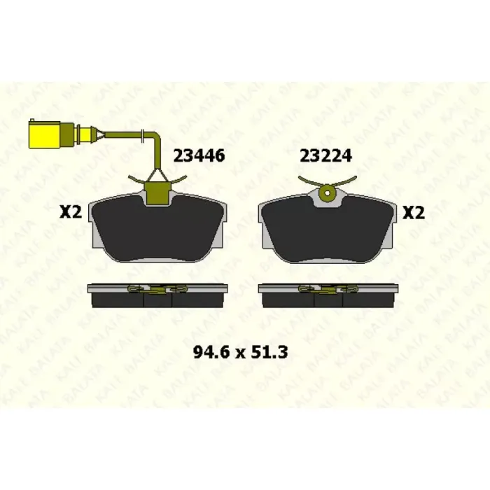Arka Fren Balatasi (Kablolu) Sharan Alhambra Transporter T4 99>03 Galaxy 1,9TD 00>06 Mondeo 3 ST220 02>07 | KALE B 23446 165 25 ANS | OEM 7D0698451B 7D0698451F 7M3698451D 7M3698451F