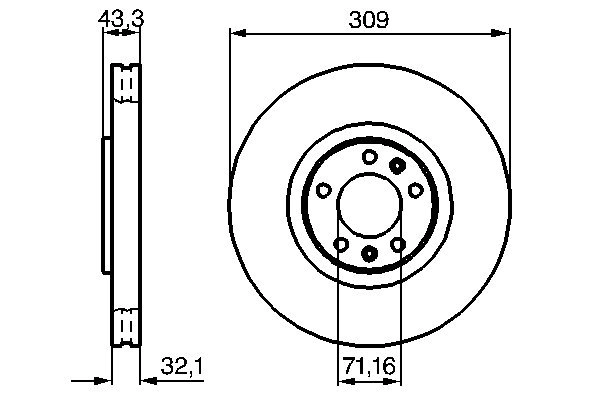 On Fren Diski P607 Em ES9J4S (3.0 24V) Hava Kanalli / Yuksek Karbon Alasimli Olcu: (309 / 32 30MM) | BOSCH 0986479027 | OEM 4249H0