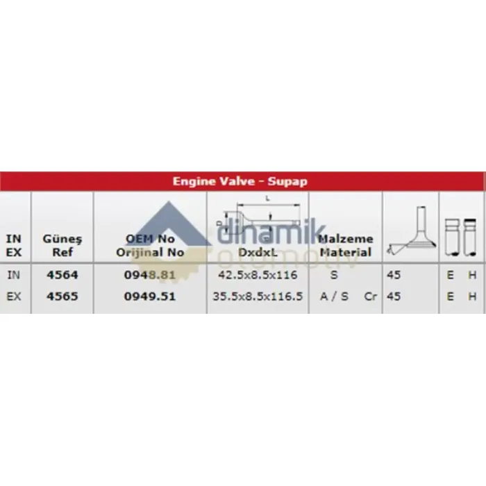 Subap Takimi J9 2,5 Yesil (In 4 / Ex 4) | GUNES 4564-4565 | OEM 0948.81 0949.51