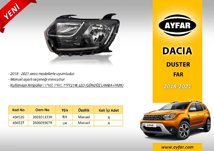 Far Sol Manuel 2018-2021 Dacia Duster | OEM 404527