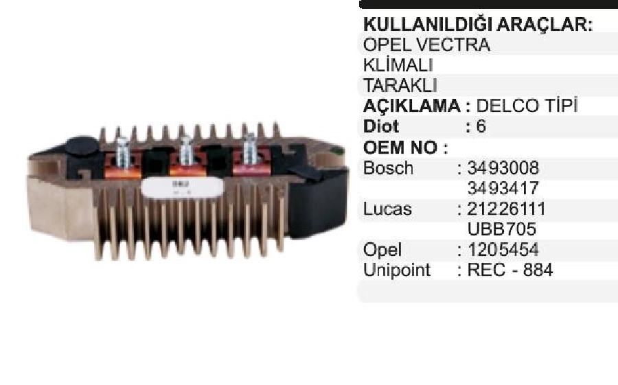 Diyot Tablası Delco Tip Opel Vectra A 1.6 (95), Astra F 1.4-1.6, Corsa | OEM VDER1004