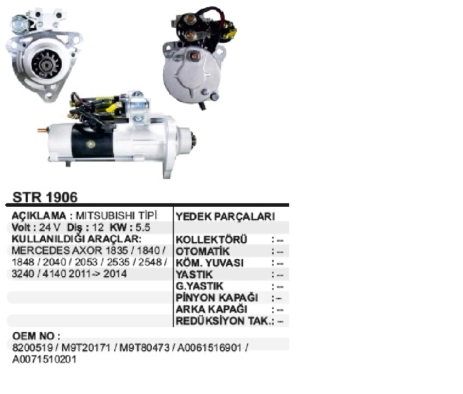 24V Mercedes Axor 3240, 4140 12DIS 2011-2014 | OEM STR1906