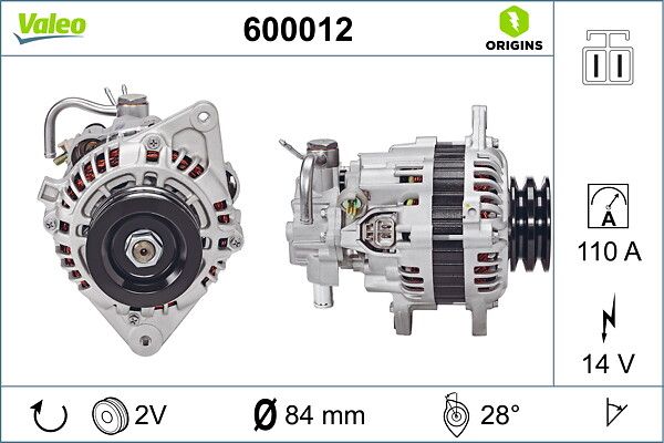 Alternator 12V 110A H1 Starex L300 2,5 D | VALEO 600012 | OEM 3730032354 3730032354 373004235 3730042353 373004235 3730042353