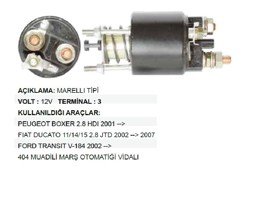Marş Otom 12V. Marelli Tipi 3 Çivatalı Fiat Ducato Peugeot Boxer Forklift, Perkins, Mf Traktör, Erku | OEM SM232