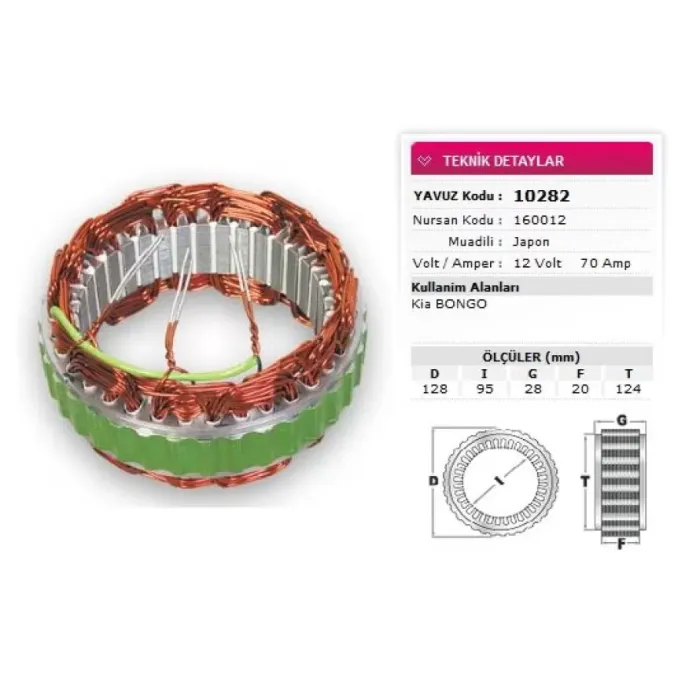 Stator Mitsubishi Tip 12V 70A Kia Bongo Kia Besta Nursan 160012 | YAVUZ 10 282 | OEM A383T02972 A383T08970 A383T15070