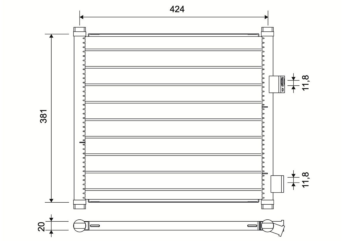 Klima Radyatoru (Kondanser) Fiat 500 Panda 12> 1.2 / 1.4 / 1.3JTD Multijet Ford Ka 1.2 / 1.3TDCI 08 /> (542X369X16) | VALEO 817225 | OEM 5119710AA