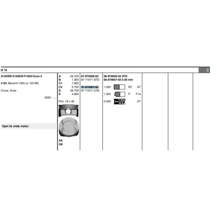 Piston Segman 0.50 Z16XER A16XER Astra H / J Insignia (79.50MM) | GOETZE 8771671050000G | OEM 623592