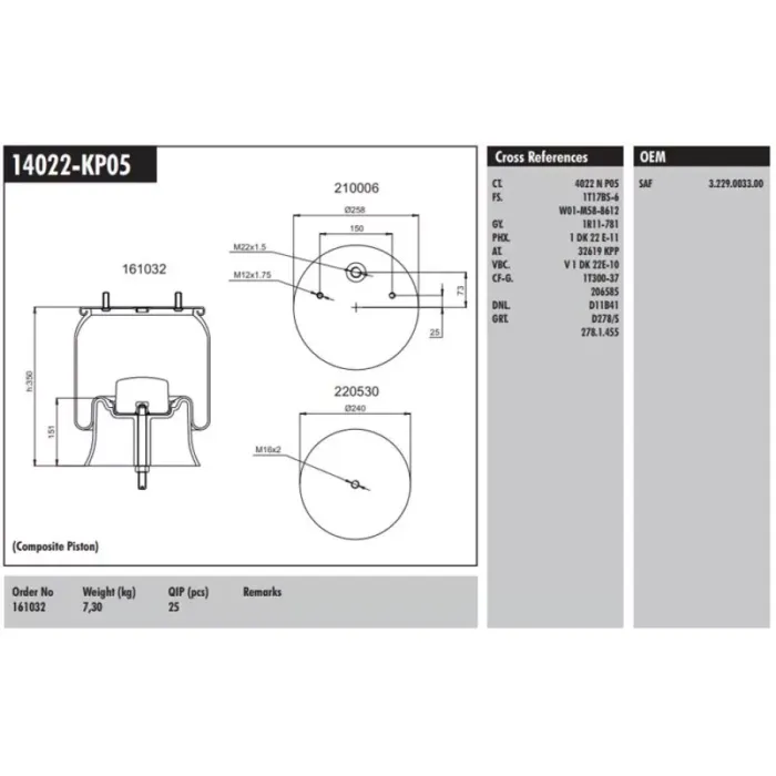 Dingil Korugu Komple (Plastik Pistonlu) - Saf / Dorse | CONNECT MD 14022-KP05 | OEM 160032 32619 3229003300