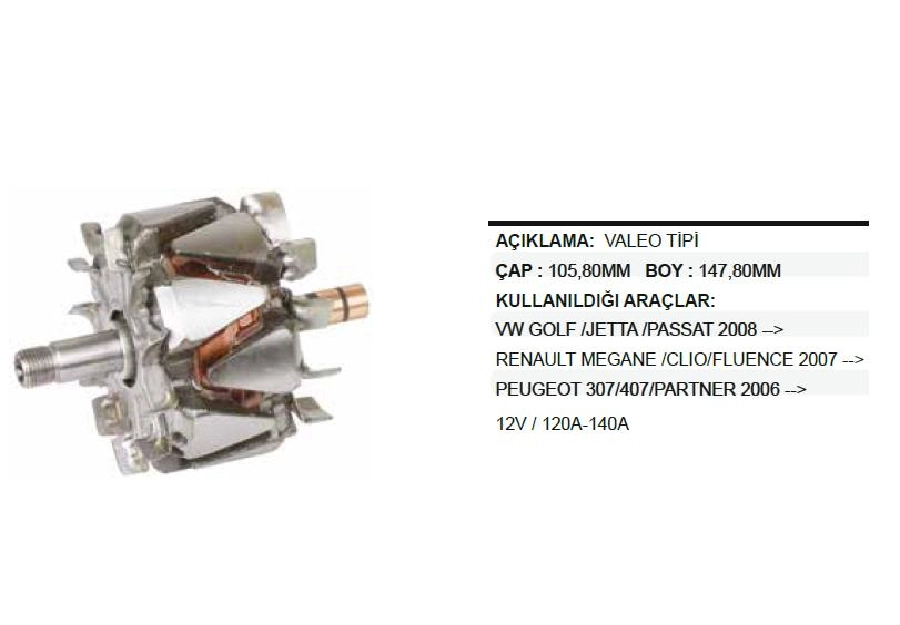 Rotor Valeo 12V 120A Partner, Clio, Megane 2 Kango, VW | OEM XRT1169