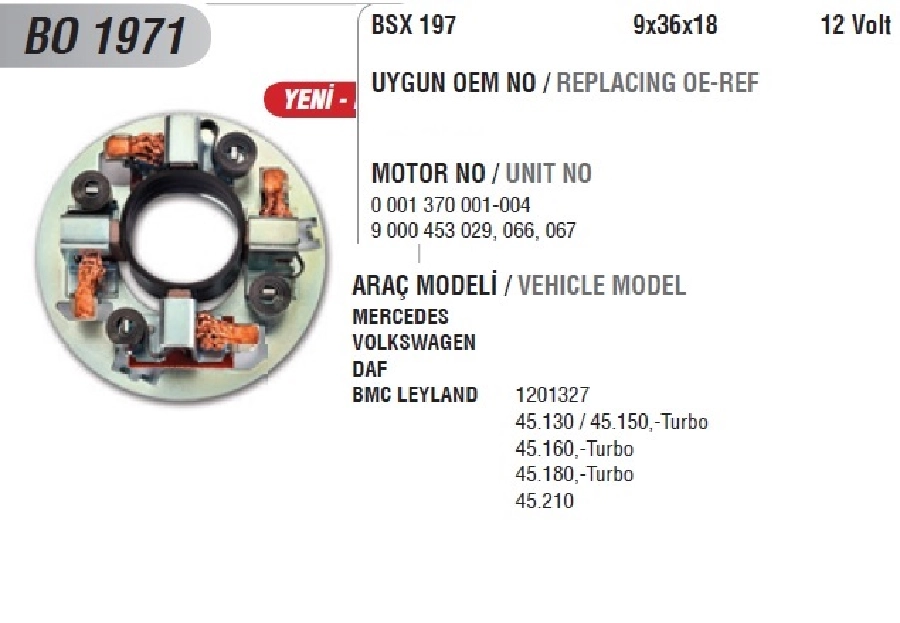 Marş Kömür Yuvası Bsx 197 (Uygun Kömür:BSX197) | OEM BO1971