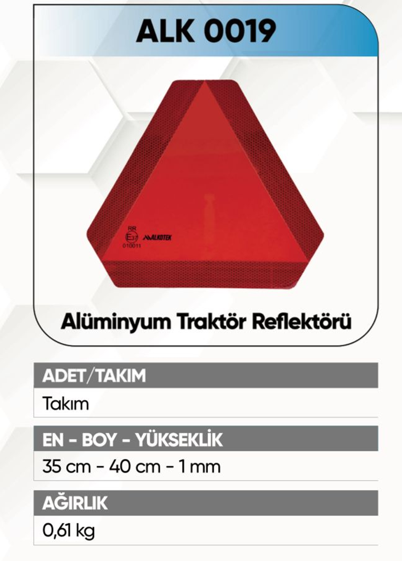 Alkotek Traktör Arka İşaret Reflektör Alüminyum Rr