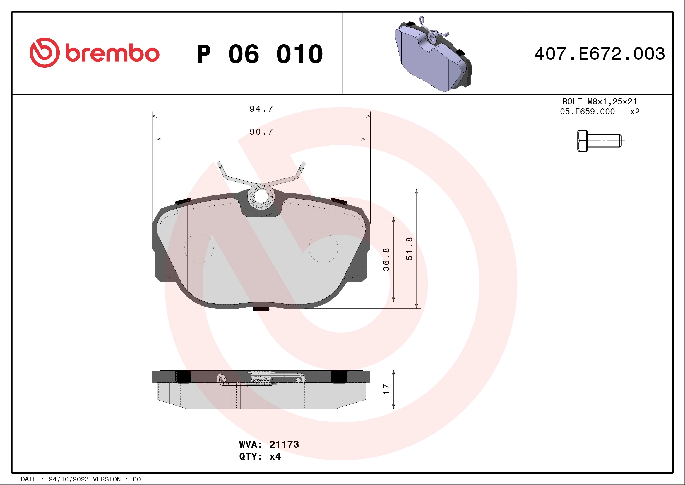 Fren Balatasi On Bmw E30 81>93 | BREMBO P06010 | OEM 34111161347