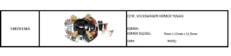 Marş Kömürü Yuvası 12V Seat Cordoba Ibiza Toledo, VW Golf Lupo Polo Pasaat Caddy, Audi, Skoda Oktavia, Alfa | OEM 13BOS1964