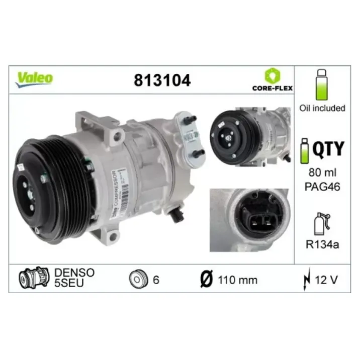 Klima Kompresoru Corsa D 07> 14 Z13DTJ Z13DTH A13DTC Z17DTR | VALEO 813104 | OEM 51893889 51893889 55702161 55703721 93190815 55702161 55703721 93190815