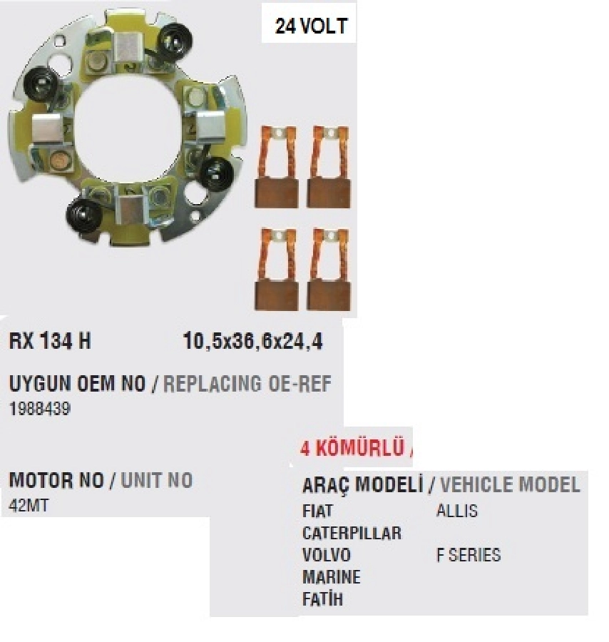 Marş Kömür Yuvası 24V Dev Fatıh Yeni Model Caterpillar-Mack (Uygun Kömür:RX134H) | OEM DR1342