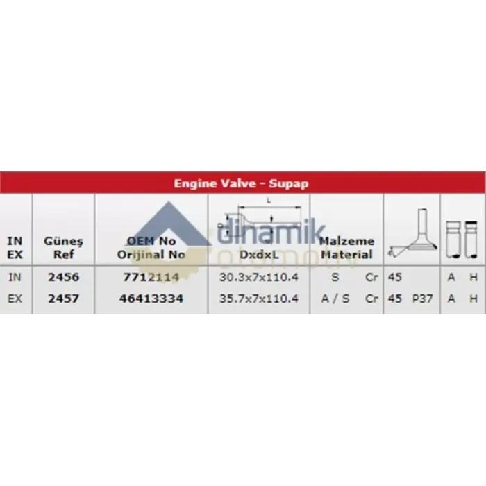 Subap Takimi Brava 1,4 12V (In 8 / Ex 4) | GUNES 2456-2457 | OEM 7712114 46413334
