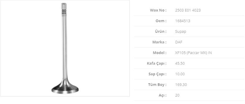 Subap Egzoz MAN 12.153 12.163 D0824 95> 26.230 26.270 D0826 32.270 D0836 Edc Li Hiex 42KX10SX136,3BX45A (6ADET) | WAX 393 E01 0032 | OEM 51041010410 51041010411 51041010401 51041010480