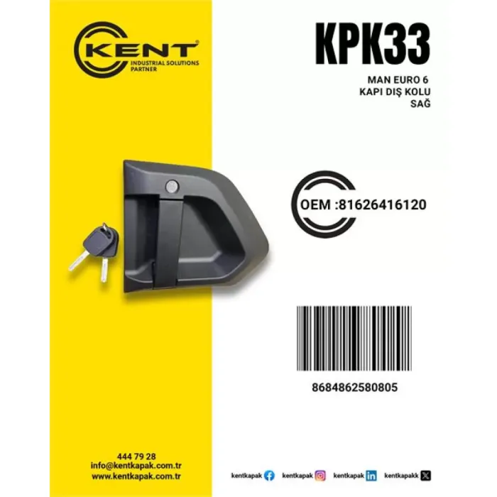 Kapi Kolu Sag EURO6 MAN TGX TGS Tgm Tgl | KENT KPK-33 | OEM 81626416120 81626415014