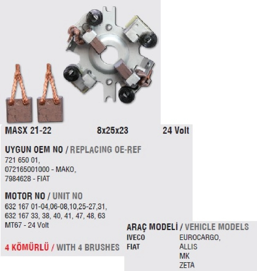 Marş Kömür Yuvası Eurocargo 1991-2015, Dodge 26200, Fiat Alıs (Uygun Kömür: MASX21, 22) | OEM MA1221