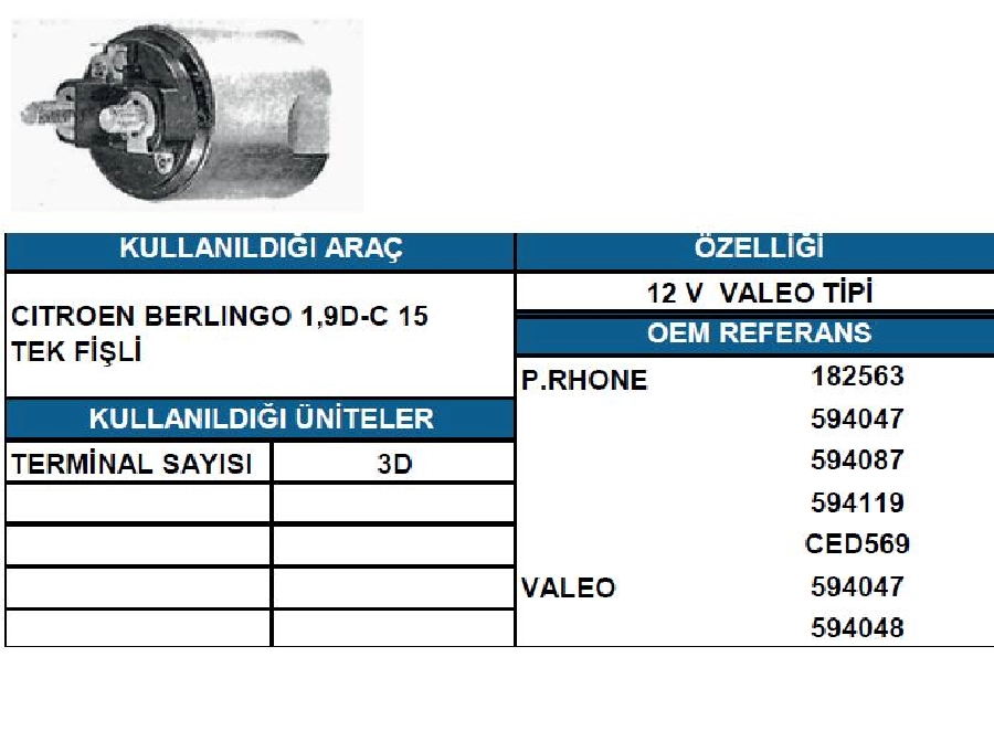 Marş Otom 12V Valeo Şanzumanlı Tip - Citroen Saxo-Xsara, Renault 19, Corsa, Peugeot 106-305-405, Albea, Berling | OEM SSL8005