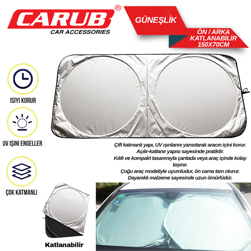 Carup Cam Güneşliği Miflonlu Ön Arka Katlanır 150X70 900