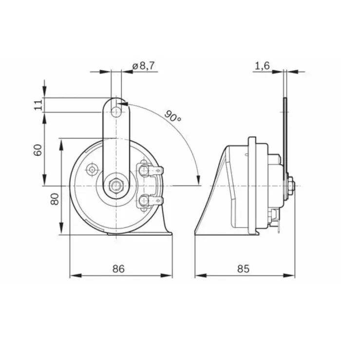 Dadat Korna 12V 80W 420 510HZ CAP:80MM 110DB Siyah Set | BOSCH 9320335007 | OEM 1228003 1228003 1228004 1228140 1228004 1228140